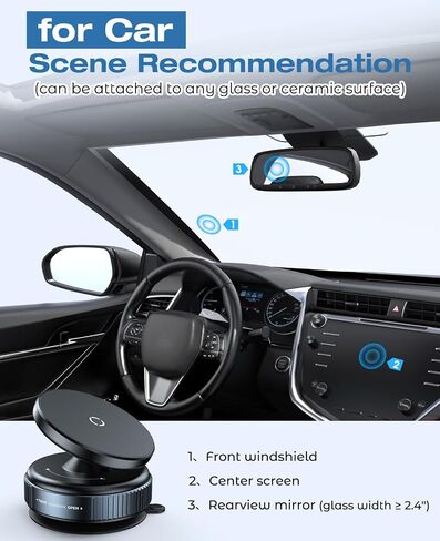 Suction Cup Phone Mount,Magnetic Phone Holder for Car,360°Adjustable Vacuum Suction Phone Mount for Gym/Mirror/Smooth Surface, Compatible with iPhone and All Smartphones in Saudi Arabia