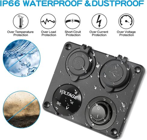 12V USB Charger Panel with PD 30W Ports& Dual QC3.0 18W: 4 in 1 Aluminum Waterproof RV USB Outlet, 150W Cigarette Lighter Socket, LED Voltmeter, Rocker Switch for Boat, Camper, Truck, Accessories in Saudi Arabia