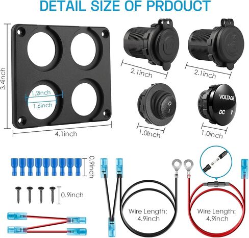 12V USB Charger Panel with PD 30W Ports& Dual QC3.0 18W: 4 in 1 Aluminum Waterproof RV USB Outlet, 150W Cigarette Lighter Socket, LED Voltmeter, Rocker Switch for Boat, Camper, Truck, Accessories in Saudi Arabia