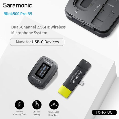Saramonic USB-C Wireless Lavalier Microphone System for Vlog, Blink500 Pro B5 Microphone for Samsung Galaxy Hauwei Google Pixel Smartphone for YouTube Video Facebook Live in Kuwait