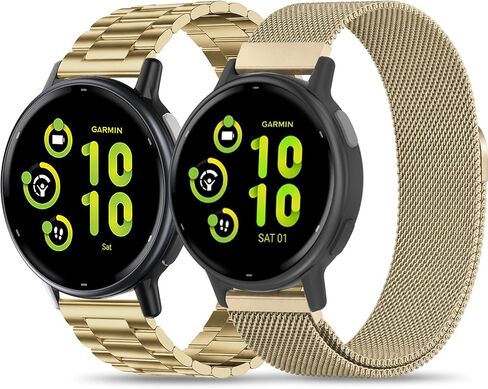 20mm Thin Metal Compatible with Garmin Vivoactive 5 Watch Band/Vivoactive 6/3, Stainless Steel 2 Pack Solid and Mesh Bracelet Strap Wristband for Forerunner 165/55/70/170/245/Venu/Venu Sq 2 Women Men in Saudi Arabia