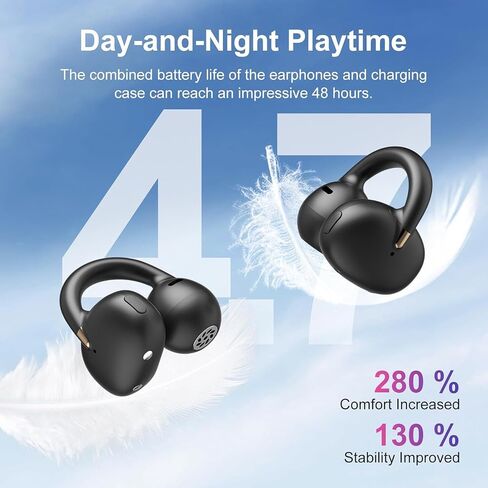 OHAYO A7 Open Ear Clip-On Headphones for Glasses Wearers - Safe for Running & Streets, 4.7g Weightless Fit, 40H Battery, Bluetooth 5.4, Black in Saudi Arabia