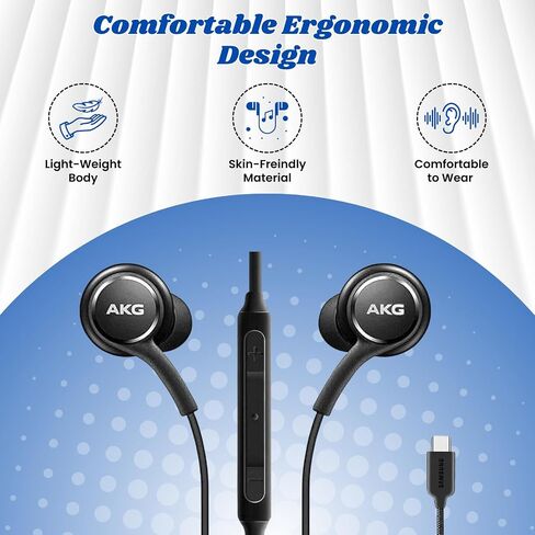 Original Samsung AKG USB-C in-Ear Earbuds with Mic & Remote – Wired Type-C Headphones for Galaxy S24 S23 S22 S21 S20 Ultra, Note 10+ and iPhone 15 Series – Braided Black in Kuwait