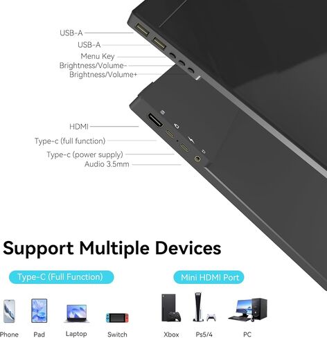 15.6 Inch Portable Monitor 1080P FHD - IPS USB-C Mini HDMI Display with Built-in Stand, External Screen for Laptop PC Mac Phone PS4 Xbox Switch, Ultra-Slim Travel Monitor for Home Office Gaming in Kuwait