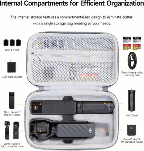 LKTOP Pocket 3 Carrying Case Xtra Muse Bag, Compatible with DJI Osmo Pocket3/Xtra Muse Camera Accessories, PU Portable Case Protective Hard Storage Bag for DJI OP3 Creator Combo with Wrist (9×5×3 In) in Kuwait