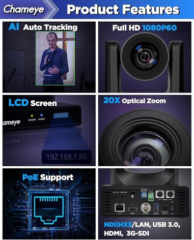 Chameye NDI Camera Bundle, 20X AI Auto Tracking Live Streaming PTZ Camera, PoE IP HDMI USB SDI, NDI PTZ Controller for Church Worship Education, NDI Bundle (K220N+C720Nx2) in Saudi Arabia
