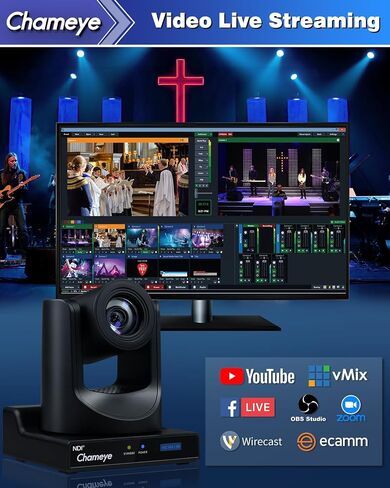 Chameye NDI Camera Bundle, 30X AI Auto Tracking Live Streaming PTZ Camera, PoE IP HDMI USB SDI, NDI PTZ Controller for Church Worship Education, NDI Bundle (K230N+C730Nx2) in Saudi Arabia