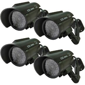 Dummy Fake Security Camera Solar Powered Simulated Bullet CCTV Surveillance with Realistic Red Flashing LED Light Indoor Outdoor 4PACK in Kuwait