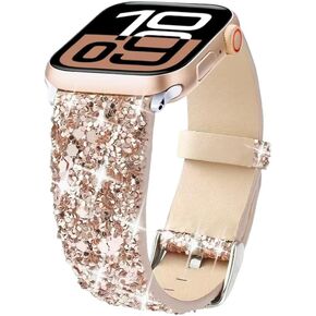 Bling Band Compatible with Apple Watch Bands 38mm 40mm 41mm 42mm 44mm 45mm 46mm 49mm Ultra 3/2/1, Glitter Sparkle Leather Strap For iWatch Band Series 11/10/9/8/7/6/5/4/3/2/1 & SE3 SE2 SE in Saudi Arabia