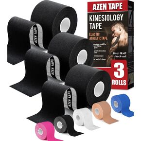 AZEN 3 Rolls Kinesiology Tape, 16.4 ft Waterproof Kinetic Tape for Joints Support and Muscle Pain Relief, Uncut Muscle Tape, Knee Tape, Athletic Tape - Black in Saudi Arabia