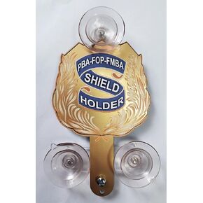 Standard Compact (Check Photo for Size) First Responder Shield Holder for Car Window fits PBA FOP FMBA EMS Shields. Strong Acrylic with 3 Dual Suction Cups. Made in THE USA (Compact) in Kuwait