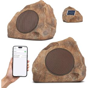 Homewell Outdoor Rock Speaker Solar-Powered Wireless Bluetooth 5.0 Portable Speaker Weatherproof for Patio, Pool, Deck, Yard, Garden and Home (Brown, 2-Pack) in Kuwait
