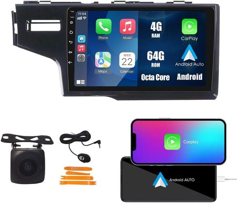 CarPlay Android Auto Navigation Stereo GPS Radio Reverse Camera Display 10" IPS Touchscreen Headunit Tablet Pad Media Player for Honda Fit Jazz 2014-2017 RHD، إذا كان ذلك ممكنًا، رباعي النواة 4G+64G in Kuwait