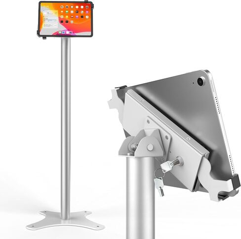 Universal Tablet Floor Stand Diagonal Clamp, Compatible with iPad 9.7 to 12.9 Inch, Durable Metal Construction, Anti-Theft, 145-degree Rotation, 360-degree Viewing, Unobstructed Access in Saudi Arabia