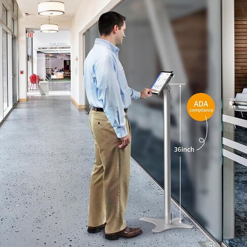 Universal Tablet Floor Stand Diagonal Clamp, Compatible with iPad 9.7 to 12.9 Inch, Durable Metal Construction, Anti-Theft, 145-degree Rotation, 360-degree Viewing, Unobstructed Access in Saudi Arabia