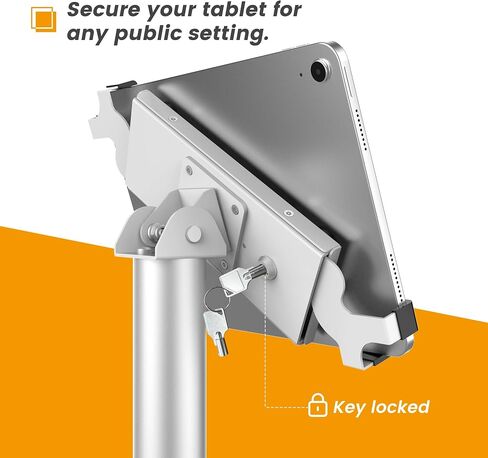 Universal Tablet Floor Stand Diagonal Clamp, Compatible with iPad 9.7 to 12.9 Inch, Durable Metal Construction, Anti-Theft, 145-degree Rotation, 360-degree Viewing, Unobstructed Access in Saudi Arabia