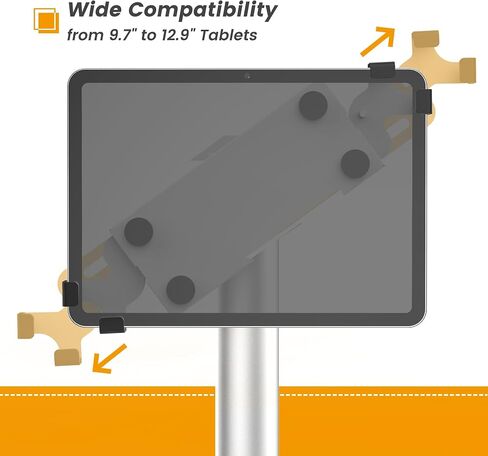 Universal Tablet Floor Stand Diagonal Clamp, Compatible with iPad 9.7 to 12.9 Inch, Durable Metal Construction, Anti-Theft, 145-degree Rotation, 360-degree Viewing, Unobstructed Access in Saudi Arabia