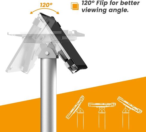 Universal Tablet Floor Stand Diagonal Clamp, Compatible with iPad 9.7 to 12.9 Inch, Durable Metal Construction, Anti-Theft, 145-degree Rotation, 360-degree Viewing, Unobstructed Access in Saudi Arabia
