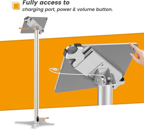 Universal Tablet Floor Stand Diagonal Clamp, Compatible with iPad 9.7 to 12.9 Inch, Durable Metal Construction, Anti-Theft, 145-degree Rotation, 360-degree Viewing, Unobstructed Access in Saudi Arabia