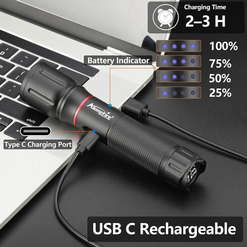 ALONEFIRE X107 10W Rechargeable LED Flashlight, USB-C 5-Mode Zoomable Torch in Saudi Arabia