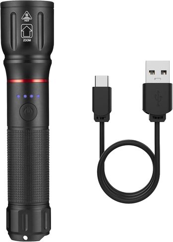 ALONEFIRE X107 10W Rechargeable LED Flashlight, USB-C 5-Mode Zoomable Torch in Saudi Arabia