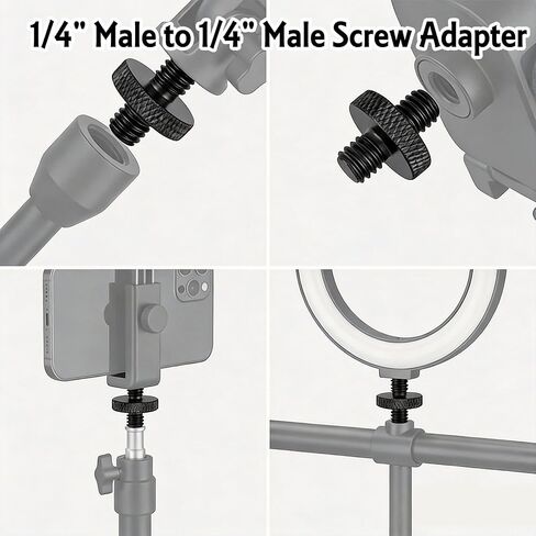 4 Pack 1/4" Male to 1/4" Male Threaded Tripod Screw, Double Head Standard Mounting Threaded Adapter Converter for Camera Cage Light Stand Monopo Shoulder Rig Stud Mounting Accessories in Kuwait
