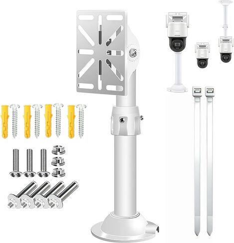 Universal Outdoor Security Camera Pole Mount Kit, Aluminum Adjustable Wall & Column Bracket with Multi-Function Adapter Plate, Pipe Clamps & Cable Ties, Compatible with Bullet Dome PTZ CCTV Cameras in Kuwait
