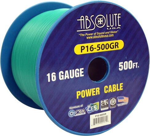 Absolute USA P16-500GR 16 Gauge 500-Feet Spool Primary Power Wire Cable (Green) in Saudi Arabia