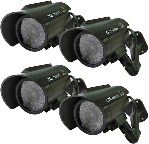 Dummy Fake Security Camera Solar Powered Simulated Bullet CCTV Surveillance with Realistic Red Flashing LED Light Indoor Outdoor 4PACK in Kuwait