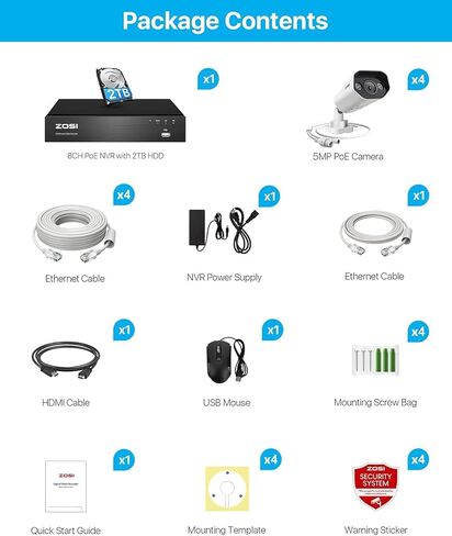 ZOSI 4K PoE Security Camera System, 4X 5MP Metal Outdoor Cam, 2TB HDD in Saudi Arabia
