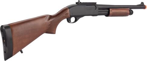 GoldenBall & Eagle M870 Three Round/Six Round-Shot Pump Action Gas Steel Airsoft Shotgun - Black & Wood in Kuwait
