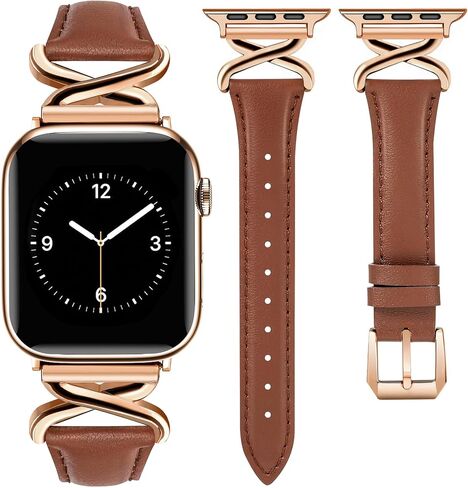 JR.DM Leather Bands Women Compatible with Apple Watch 40mm 38mm 44mm 45mm 41mm 42mm 46mm 49mm Dressy Slim Fancy Designer Strap with X-Shaped Metal Crown for iWatch Series Ultra/SE/11/10/9/8/7/6/5/4/3/2/1 in Saudi Arabia