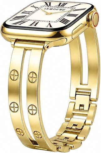 MOINSPIRE Gold Metal Bands for Women Compatible with Apple Watch 38/40/41/42/44/45/46/49mm, Sparkly Elegant Double Cross-Screw Jewelry Bracelet Strap for iWatch Series 11/10/9/8/7/6/5/4/3/2/1/SE in Kuwait