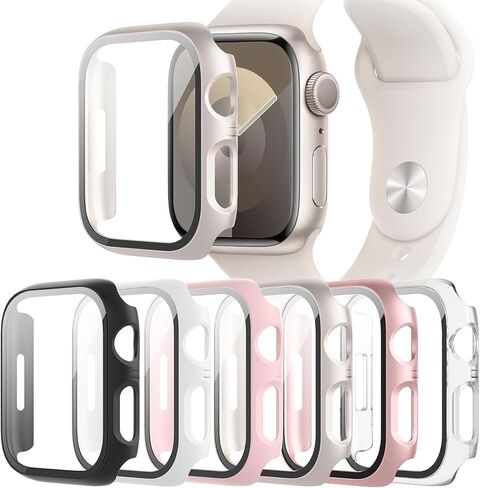 حافظة مكونة من 6 قطع متوافقة مع ساعة Apple Watch 40mm Series SE 3(2025)/SE 2/SE/6/5/4 مع واقي شاشة من الزجاج المقوى، QCKANLJ غطاء حماية كامل للوجه من البولي كربونات الصلب فائق النحافة لساعة iWatch 40 مم in Kuwait