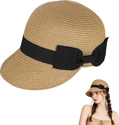 Women’s Sun Hat, Retro Bow Straw Hat Baseball Cap with Wide Brim, Foldable Breathable Beach Hats for Summer Outdoor in Saudi Arabia