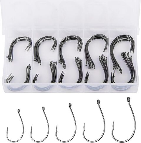 Alwonder 50-Pack Weedless Wacky Fishing Hooks Wide Gap Drop Shot Hook Ultra Sharp Wacky Rig & Neko Rig Worm Drop Shot Rig Bass Fishing Hooks Kit #2#1#1/0#2/0#3/0 in Kuwait