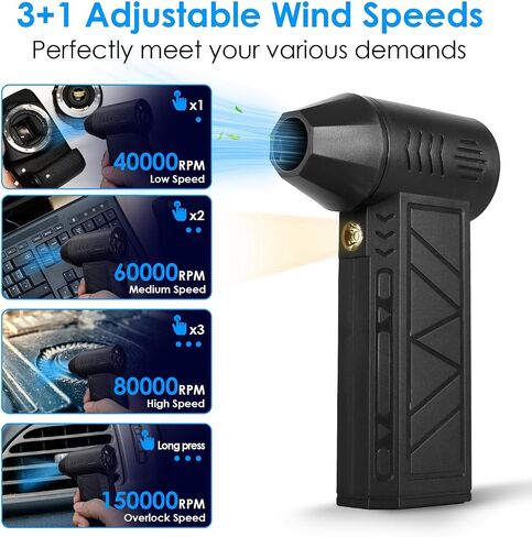 TeqHome Compressed Air Duster, 150000RPM Electric Air Duster with 4 Gear Adjustable, Rechargeable Cordless Air Blower with LED Light, Jet Dry Blower for Outdoors Car Home in Saudi Arabia
