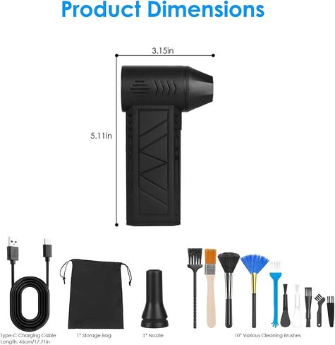 TeqHome Compressed Air Duster, 150000RPM Electric Air Duster with 4 Gear Adjustable, Rechargeable Cordless Air Blower with LED Light, Jet Dry Blower for Outdoors Car Home in Saudi Arabia
