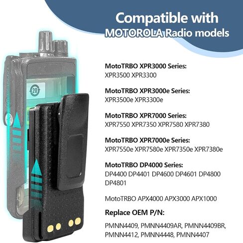 JINTION PMNN4409AR PMNN4409BR 7.4V 3000mAh Two-Way Radio High-Capacity Battery IP 67 Waterproof Replacement for Motorola XPR3500 XPR7350 XPR7550 XPR3300 APX2000 DP4400 APX4000 PMNN4544 Belt Clip in Kuwait