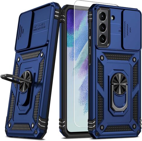 Vinve for Samsung Galaxy S21 Case, Slide Lens Cover, HD Screen Protector, Military Grade Drop Protection, Magnetic Rotated Ring Holder Kickstand Protective Phone Case (Navy Blue) in Saudi Arabia