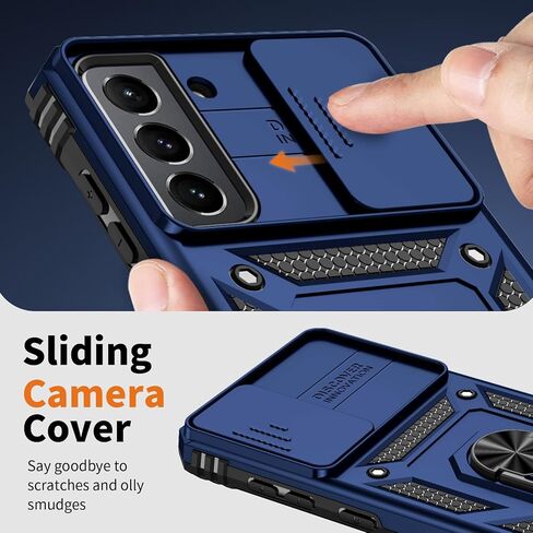 Vinve for Samsung Galaxy S21 Case, Slide Lens Cover, HD Screen Protector, Military Grade Drop Protection, Magnetic Rotated Ring Holder Kickstand Protective Phone Case (Navy Blue) in Saudi Arabia