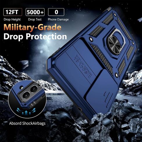 Vinve for Samsung Galaxy S21 Case, Slide Lens Cover, HD Screen Protector, Military Grade Drop Protection, Magnetic Rotated Ring Holder Kickstand Protective Phone Case (Navy Blue) in Saudi Arabia