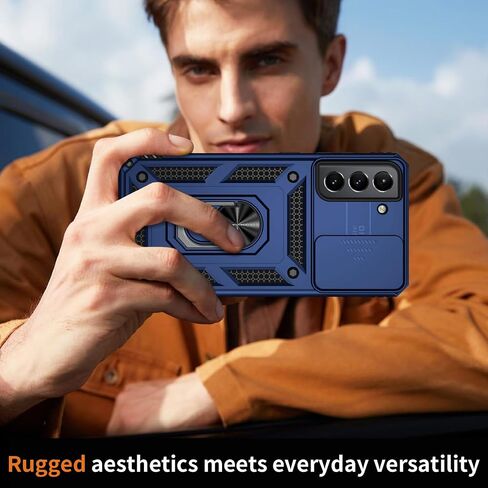 Vinve for Samsung Galaxy S21 Case, Slide Lens Cover, HD Screen Protector, Military Grade Drop Protection, Magnetic Rotated Ring Holder Kickstand Protective Phone Case (Navy Blue) in Saudi Arabia