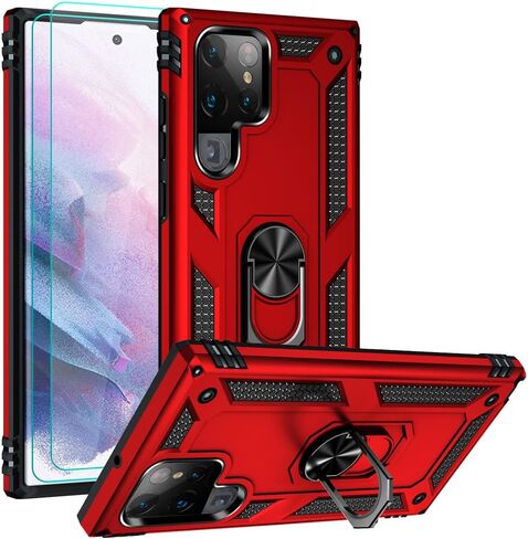 for Samsung S22 Plus/Galaxy S22+ Case with HD Screen Protectors, Military-Grade Metal Ring Holder Kickstand 15ft Drop Tested Shockproof Cover Case for Samsung Galaxy S22+ 5G Black in Saudi Arabia