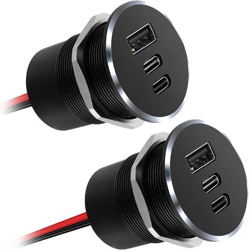 78W 12V USB Outlet with Silver Ring, Aluminum Car USB C Socket in Saudi Arabia