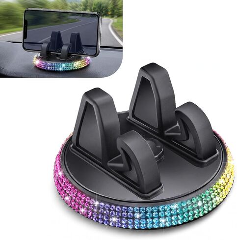 Sparkly Rhinestone Car Cell Phone Mount, 360 Degree Rotatable Car Dashboard Center Console Navigation Holder, Diamond Universal Adjustable Smartphone Support Bracket for Vehicles (White) in Saudi Arabia