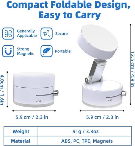 Vacuum Magnetic Phone Holder, Foldable Car Mount with Windshield Suction Cup & Metal Ring Compatible with iPhone 17 16 15 14 13 12, Samsung All Smartphones, White in Saudi Arabia