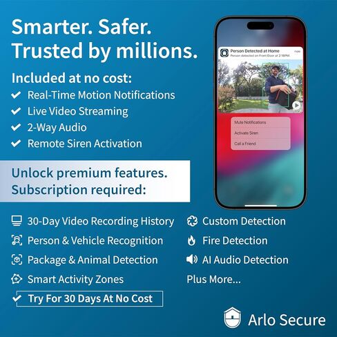 Arlo Essential XL Security Camera 2K | Indoor - Outdoor | 2nd Gen | 4X Longer Battery | Wire-Free with Spotlight, 2-Way Audio, Color Night Vision, Live Stream, Motion Activation, Notifications-White in Kuwait