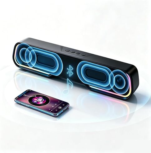 Bluetooth Computer Soundbar Speakers, Rechargeable Gaming Sound Bar with RGB, Support FM Radio/TF Card/AUX/USB Playback, Speakers for Desktop, Laptop, TV, Phone, HD Stereo Loud Sound, Punchy Bass in Saudi Arabia