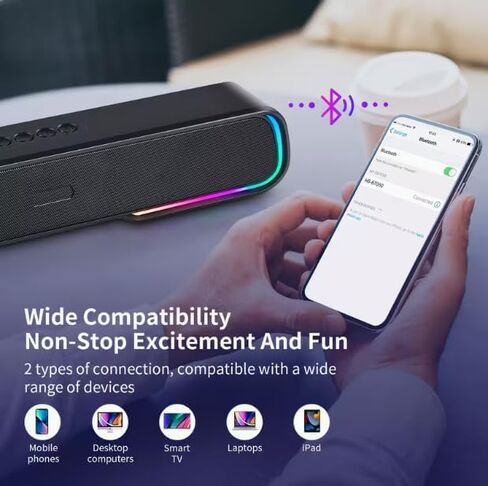 Bluetooth Computer Soundbar Speakers, Rechargeable Gaming Sound Bar with RGB, Support FM Radio/TF Card/AUX/USB Playback, Speakers for Desktop, Laptop, TV, Phone, HD Stereo Loud Sound, Punchy Bass in Saudi Arabia
